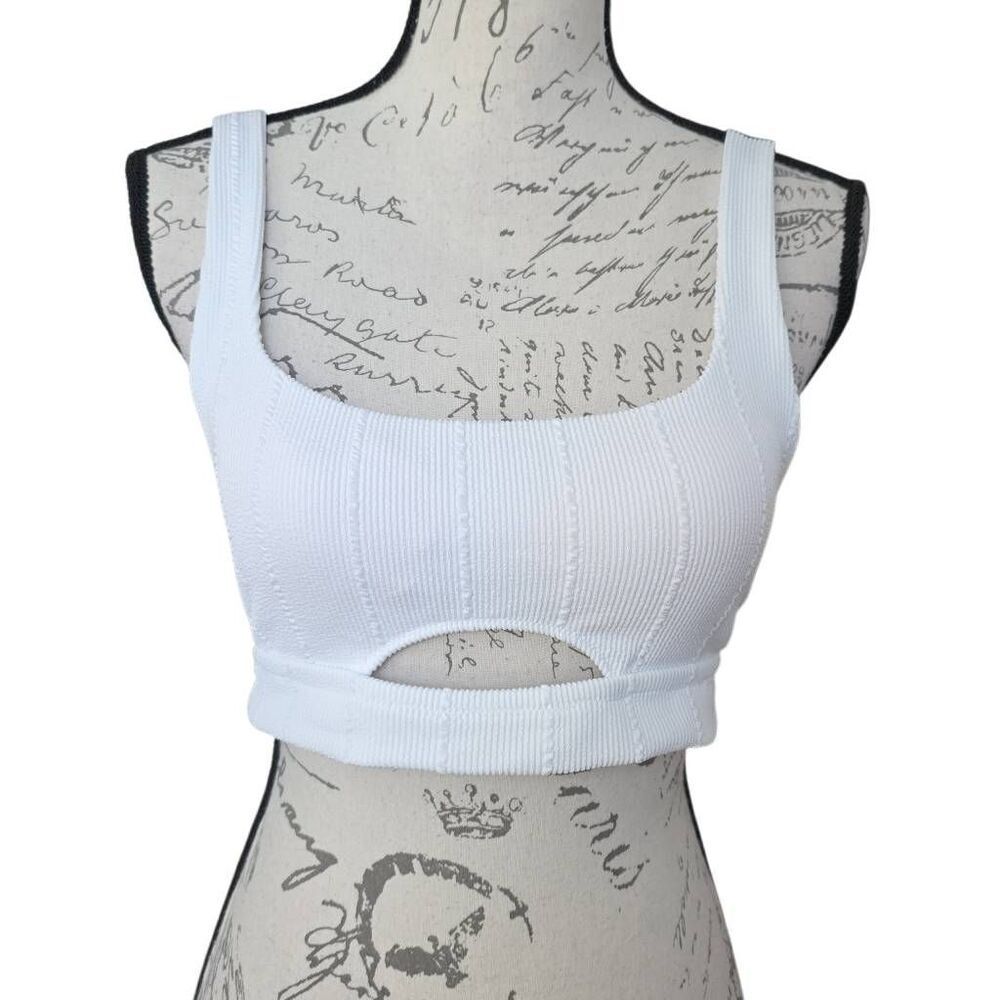 Aerie Women's Size Large White Scoop Neck Ribbed Keyhole Bikini Top